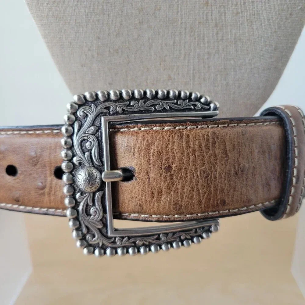Western Style SILVER CROSS Men’s Genuine Leather Belt